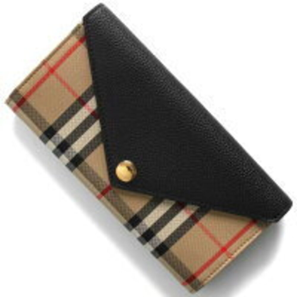 Burberry Halton Check Long Wallet Beige Black EV
